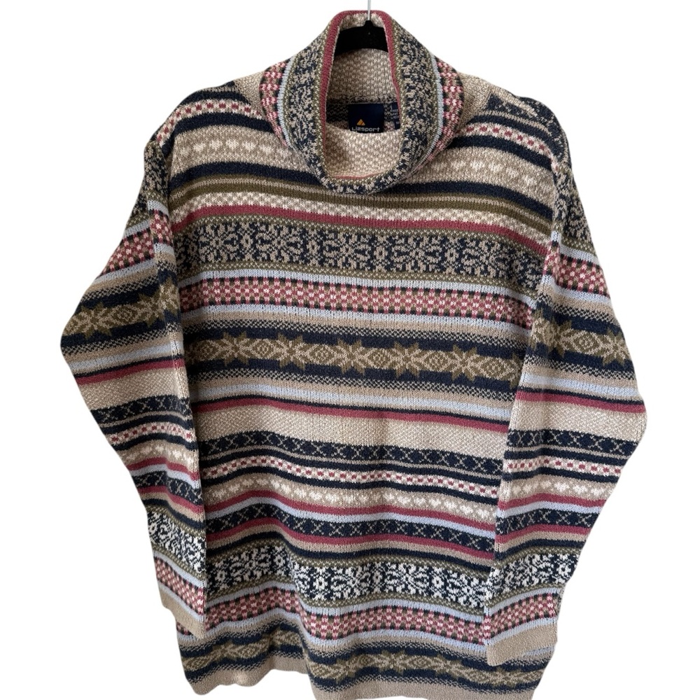 Vintage Liz Sport Sweater Grandma Chic Sz S Oversized Fair Isle Knit‎ Turtleneck